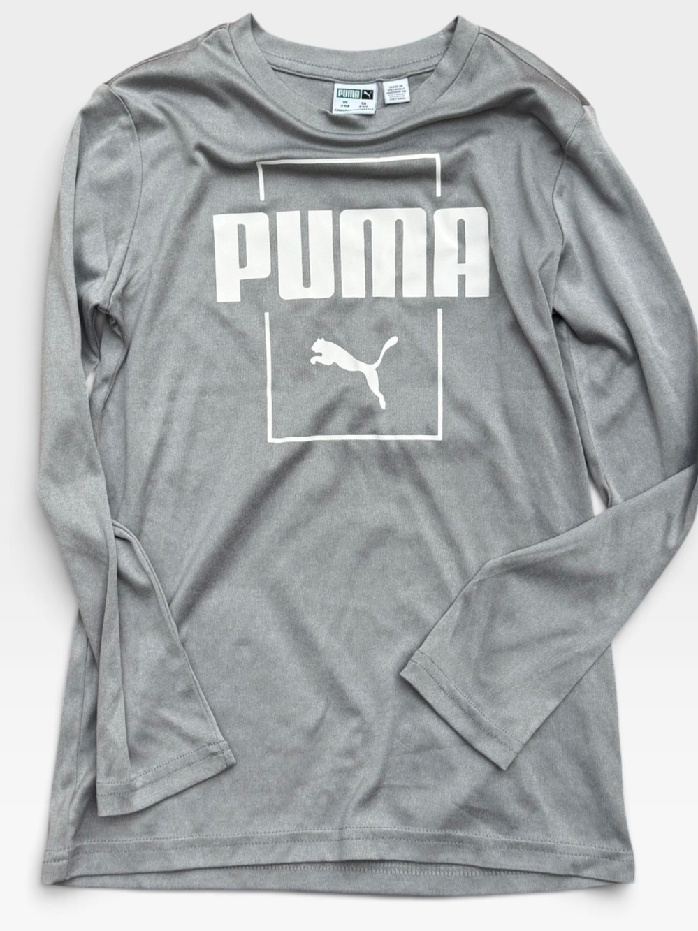 Puma Gray Long Sleeve Logo Tee Kids Youth Large